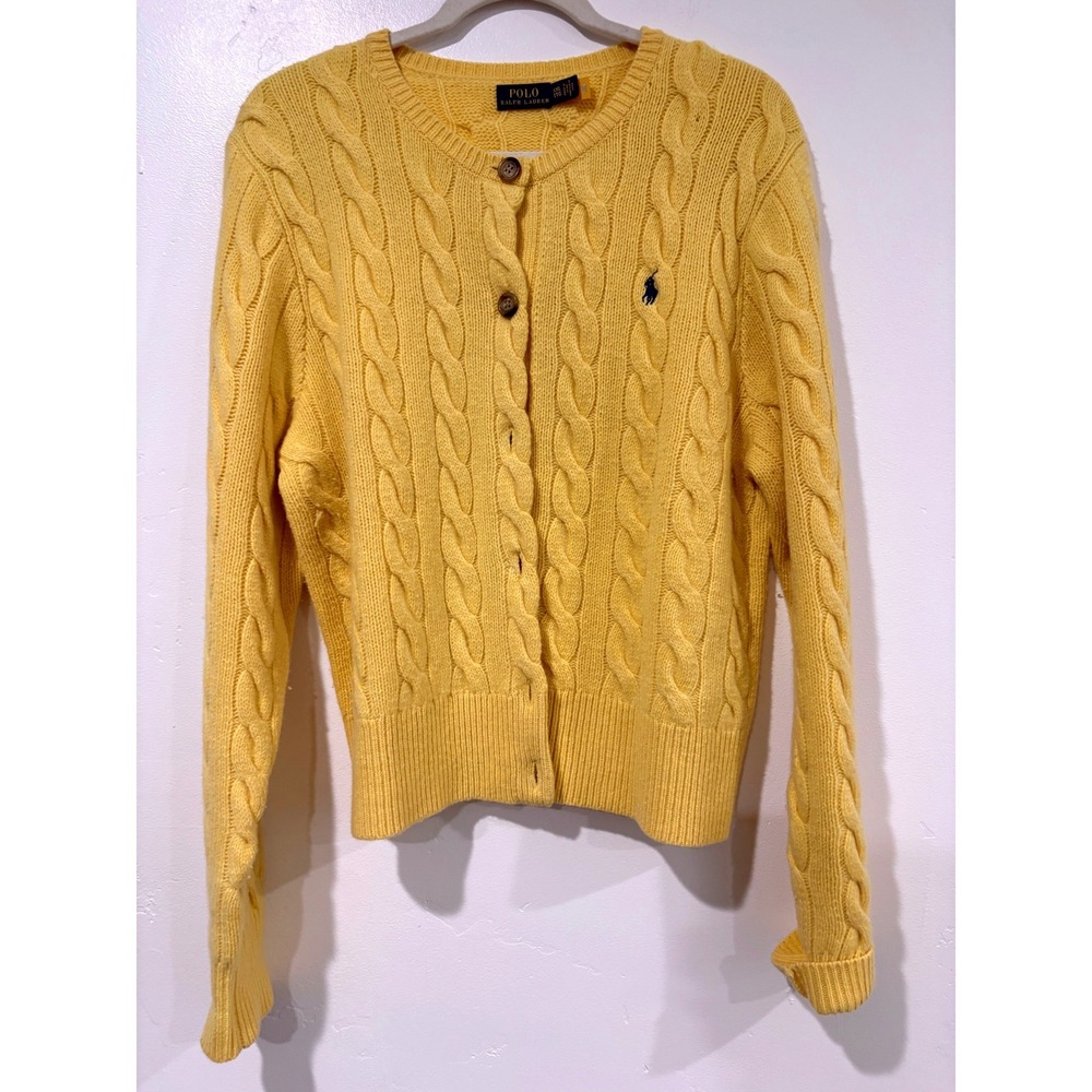 Polo Ralph Lauren Yellow Cable Knit Wool Cashmere Cardigan Sweater XXL